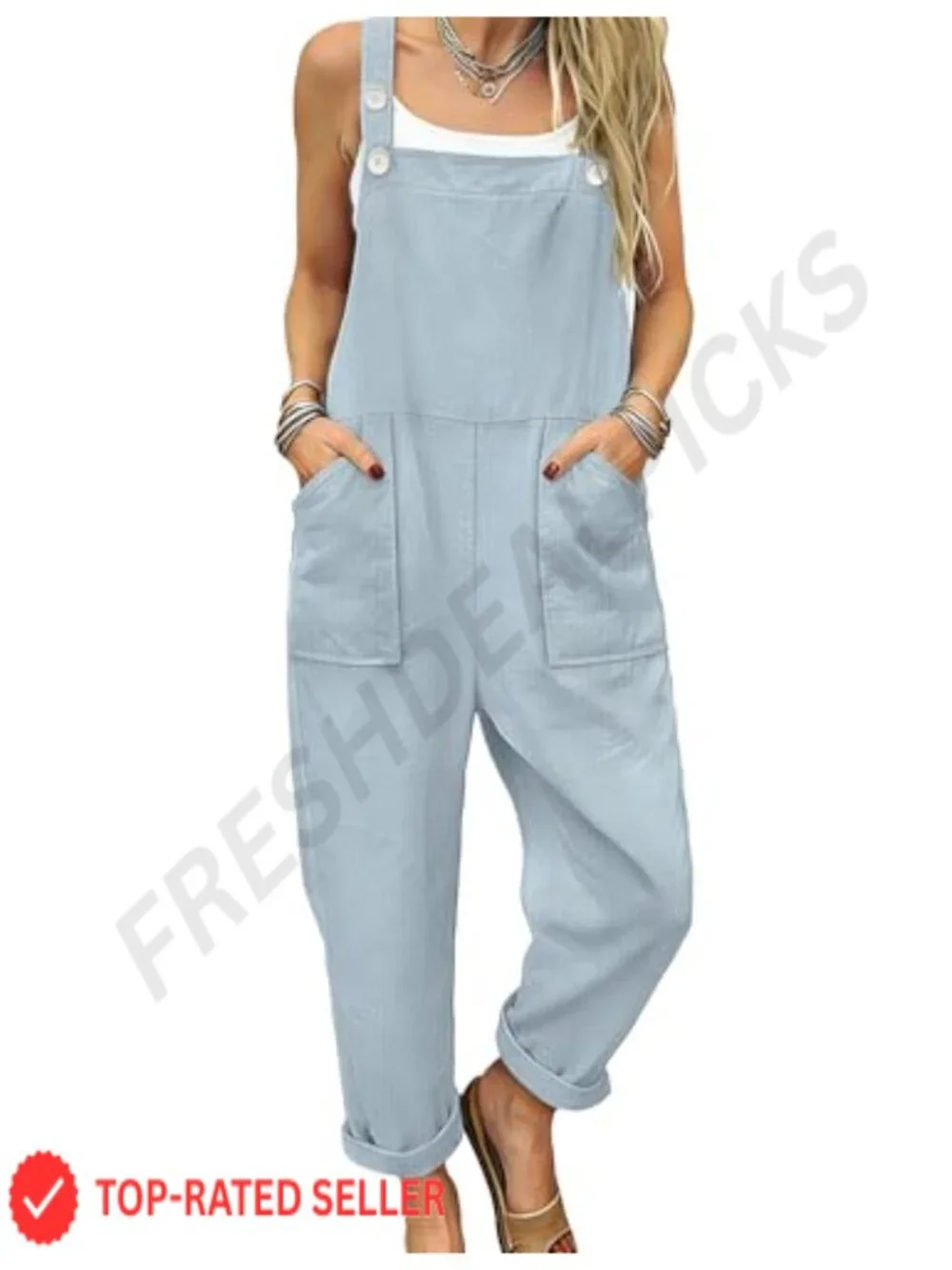 Women's Cotton Overalls Loose Fit Bib Jumpsuit with Pockets